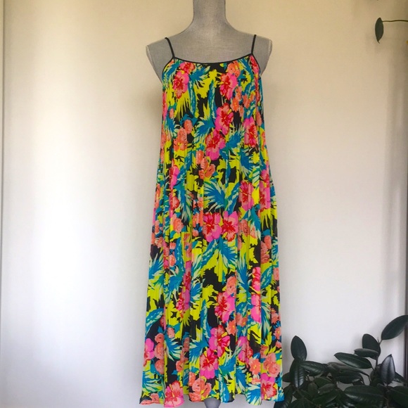 LOFT Bright Tropical Floral Accordian Pleated Midi Dress, size Small 🌺 - Picture 3 of 15
